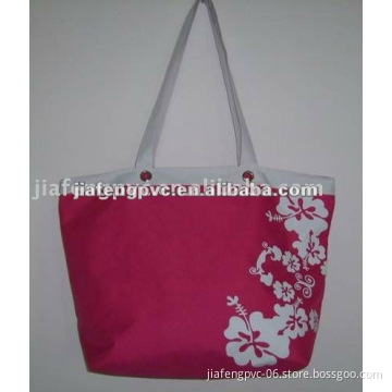 Rose Red Color Fabric Handle Bag with Elegant Flower Pattern